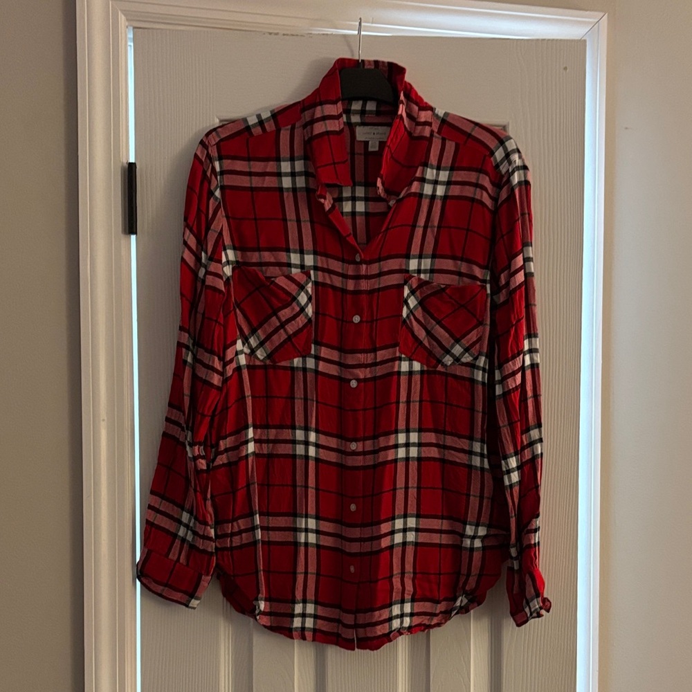 Lucky Brand Red Plaid Flannel Button Down Shirt